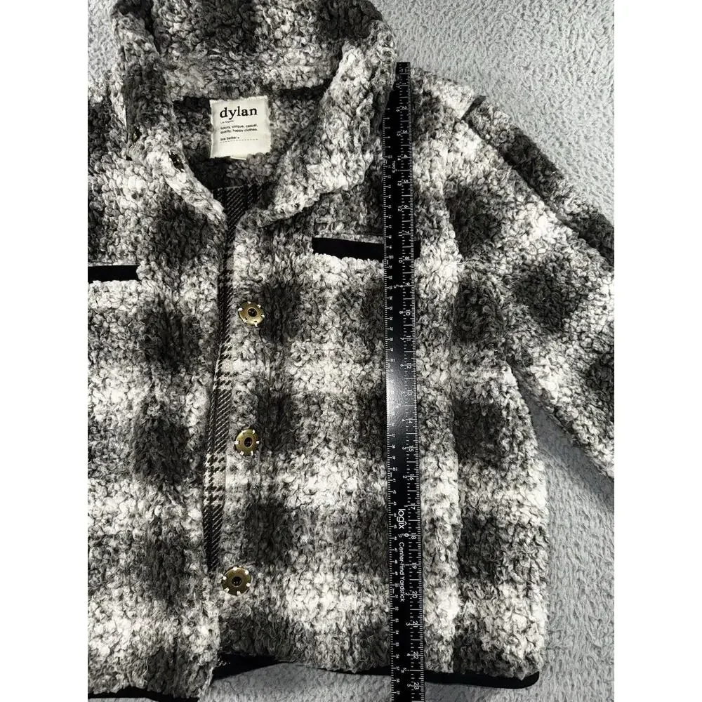 Dylan Sherpa Jacket Women Large Plaid Faux Fur Button Up Cozy Soft‎ Plush